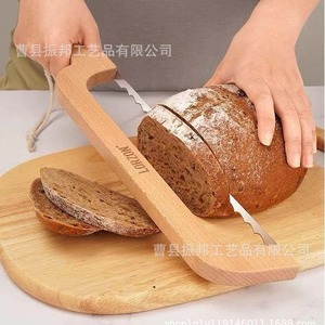 Wooden <b>Bread</b> <b>Cutter</b> With Handle 6-7.9in Bamboo Blade For Baguette Toast Cutting Tool Convenient Storage Hanging Strap - Product Image 4