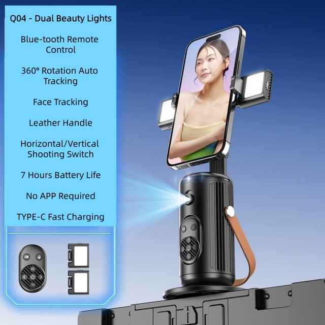 Dual LED Lights AI Auto Face Tracking Phone Holder with 360 Rotation Smart Gimbal Stabilizer Live Stream Vlog Street Photography
