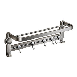 Porte-serviettes mural en acier inoxydable Todri à double barre avec crochets, design minimaliste - Product Image 1