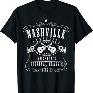 Nashville Country Music <b>T</b>-Shirt 100% Cotton Vintage Tennessee Musician Logo Anti-Wrinkle and Anti-Shrink Oversized Fit Shirt - Product Image 4