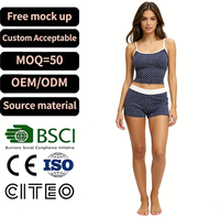 Ensemble pyjama deux pièces pour femme, haut de pyjama à pois et short, vêtements de détente sans manches, bretelles spaghetti, vêtements de nuit personnalisés pour femmes