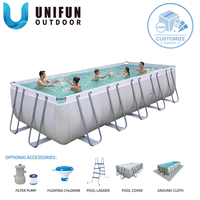 Piscina Rectangular con Marco de Acero de 5.49x2.8x1.22m, Piscina Grande Elevada para Jardín Familiar al Aire Libre