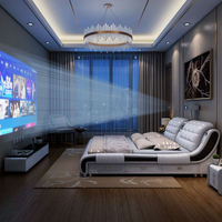 2026 dernier lit Double en cuir intelligent moderne multifonctionnel lumière luxe avec fonction réglable et massage cadre en bois usage domestique