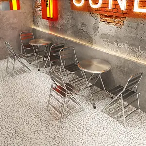 Industrial Style Barbecue Restaurant Furniture Stainless Steel Folding Dining Table Korean Fast Food Snack Shop Table And Chairs