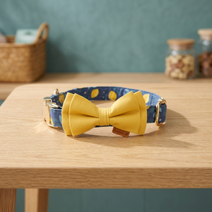 Collar de Perro de Lujo Moderno y Elegante con Diseño Floral de Limón, Lazo Desmontable, Personalizado, Suave, Transpirable, de Algodón Duradero y Ligero - Product Image 3