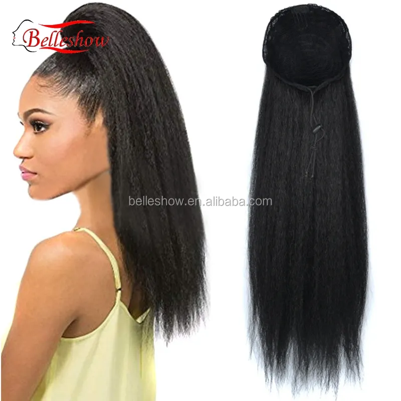 Hot Verkoop Kinky Rechte Paardenstaart Pruik Afro Paardenstaart Haar Broodje Met Lange Vrouwen Paardenstaart 22Inch Yaki Synthetisch Haar