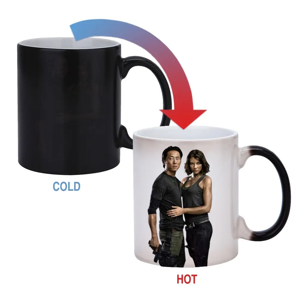 Großhandels preise Kostenlose Probe benutzer definierte Logo rot schwarz blau leer Keramik Kaffee Sublimation Farbwechsel magische Tasse