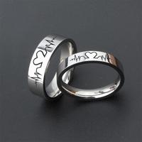 Mode électrocardiogramme acier inoxydable couple anneau ECG demi-cercle amour anneau pour femmes hommes bijoux en gros