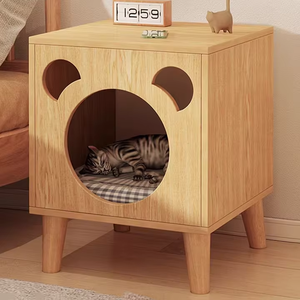 Cama para Gatos Clásica Cuadrada con Patas de Madera Maciza y Mesita de Noche - Diseño Ecológico y Duradero con Características Desmontables y Lavables - Product Image 2
