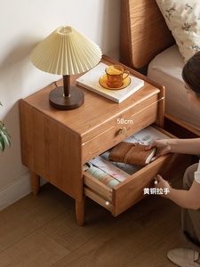 Modern Japanese Minimalist Style Luxury Solid Oak Wood Nightstand Storage <strong>Side</strong> <strong>Table</strong> Custom Cherry Wood 2 <strong>Drawers</strong> - Product Image 4