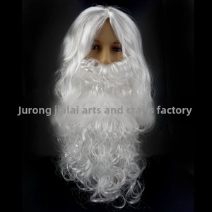 Déguisement de Père Noël pour fête costumée, perruque et longue barbe blanches en PET, amusantes pour Noël - Product Image 4