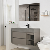 Ensemble de meubles de salle de bain minimaliste, résistant à l'eau et écologique, avec miroir LED mural, pour salles de bain de style farmhouse et d'appartement