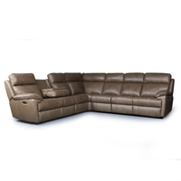 Sofá Seccional en Forma de L de Microfibra Marrón, Reclinable Eléctrico, Diseño Modular, con Consola Central de Almacenamiento para el Hogar