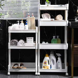 Chariot de rangement pour salle de bain à 4 niveaux avec roulettes, étagère roulante en plastique pour toilettes et buanderie - Product Image 2