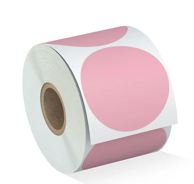 750 Labels Pink Circle Self-Adhesive Round Direct Thermal Stickers Labels Roll Compatible with Zebra, MUNBYN