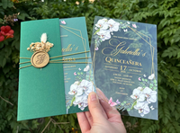 Carte d'invitation personnalisée pour Quinceañera sur le thème de la couronne de Raiponce, en acrylique simple, avec dorure argentée, pour 15 ans