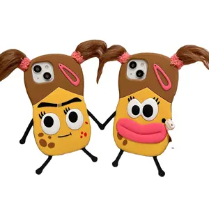 Cartoon Ugly Braid Hairpin Potato Girl Silicone Shell Silicone Mobile Phone Accessories Cover Case For iPhone 12 13 14 15 Pro Ma