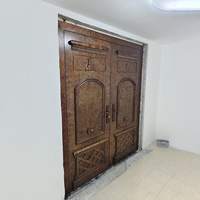 Porte d'entrée à double battant en cuivre antique sculpté à la main, style artisanal, isolation thermique, pour villa de luxe
