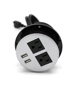 US New Tabletop Power Grommet 2 USA Power 2 USB Sofa Charger Recessed Round Power Socket