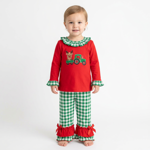 Venta Directa de Fábrica, Conjuntos de Ropa para Bebés Niñas, Ropa Navideña Infantil con Estampado de Ciervos y Autos - Product Image 2
