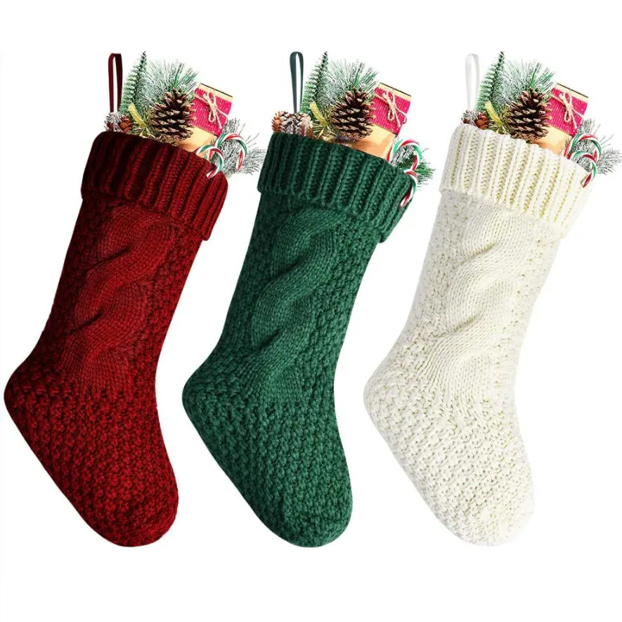 Милые домашние декоративные чулки на Amazon, подарки, сумка для хранения конфет, вязаные плотные рождественские носки