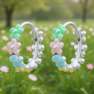 Pendientes de aro con flores coloridas para mujer, aleación de zinc, accesorios de joyería de moda, pendientes pequeños llamativos - Product Image 2
