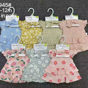 批发夏季3-18岁儿童女童高品质碎花连衣裙+裤子+头带纯棉3件套婴儿衣服 - Product Image 1