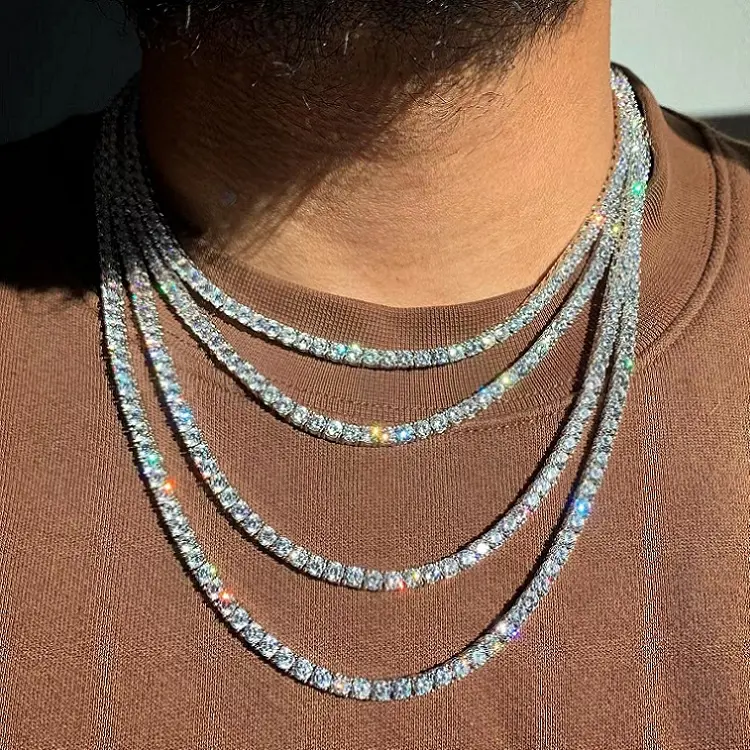 China personalizado venda quente tênis cadeia de prata esterlina vvs moissanite diamante formato redondo tênis colar para o presente da jóia
