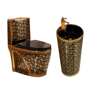 Ensemble <span class=keywords><strong>WC</strong></span> <span class=keywords><strong>vintage</strong></span> doré en céramique, cuvette allongée, siège à fermeture douce pour salle de bain de luxe - Product Image 4