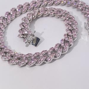 Tianyu Gems Luxury Pink Gemstone Cuban Link Chain with Cubic Zircon Bling <b>Statement</b> Necklace for unisex - Product Image 2