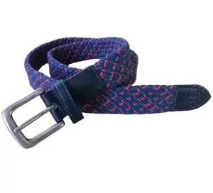 Japanese Style Cotton Fabric Braided Belt with 100% Genuine Leather Head and Tails