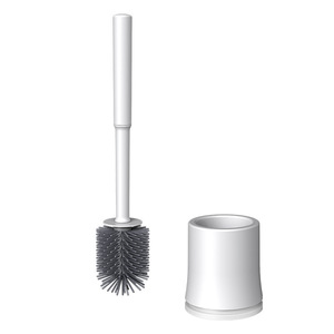 Brosse de toilette murale mains libres en silicone à long manche avec support, sans perçage, pour nettoyage des coins morts - Idéale pour le dropshipping Shopify - Product Image 1