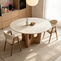 Table à manger ronde en marbre de luxe italienne moderne avec base sculpturale en bois massif de noyer, mobilier de salle à manger Wabi Sabi pour la maison