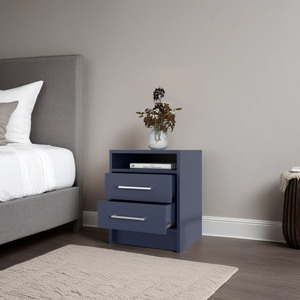 Mesita de noche Lee Ja con 2 cajones y estante abierto, almacenamiento moderno para dormitorio, color azul Kronos - Product Image 2