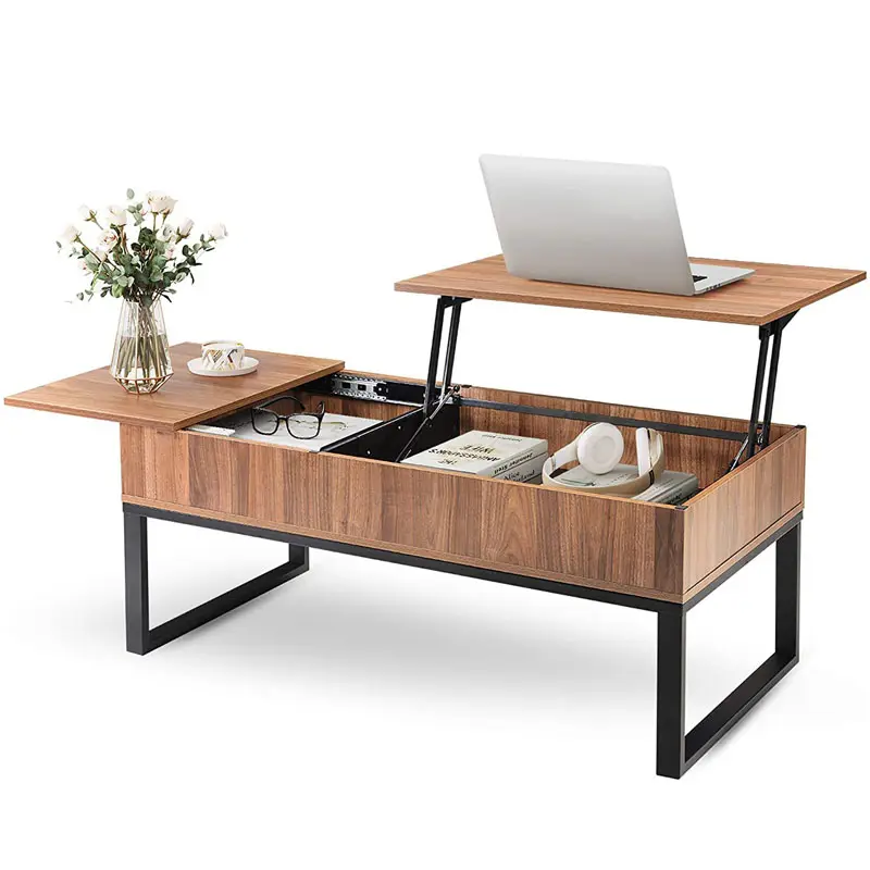 Modern Living Room Furniture Multifunctional Square Black Tea Center Table Wood Metal Height Adjustable Lift Top Coffee Table