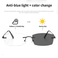Lunettes photochromiques anti-lumière bleue pour hommes, lunettes optiques pour une utilisation quotidienne, verres correcteurs, montures de lunettes sans monture pour la myopie