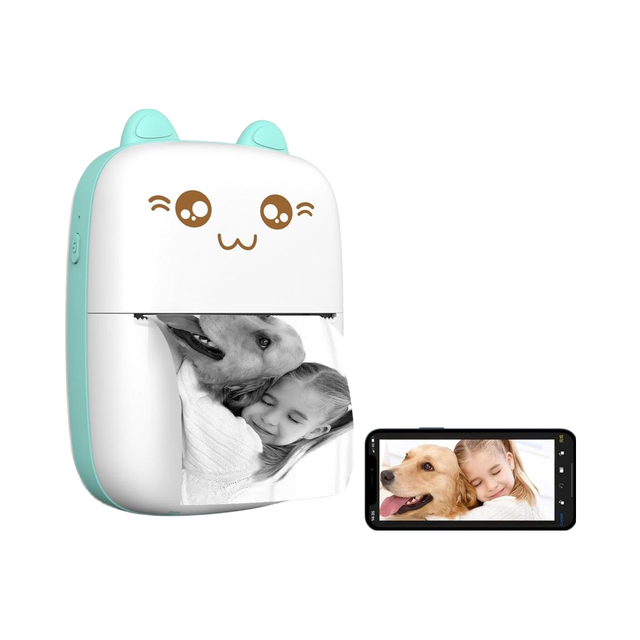 Portable Mini Thermal Sticker Printer Inkless 8-Roll Paper Compatible IOS/Android Journal Memo Photo Print Pod Gifts Girls Kids