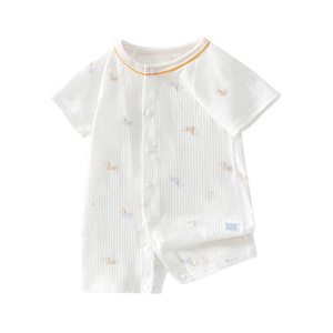 Baby Summer Short Sleeve Bodysuit Thin Cotton Unisex Romper With <b>Buttons</b> For Newborn Crawling <b>Suit</b> - Product Image 5