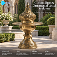 Vase rituel en bronze orné, sculpture en laiton et cuivre finition antique, art décoratif personnalisé pour hôtel, jardin, cour, place publique