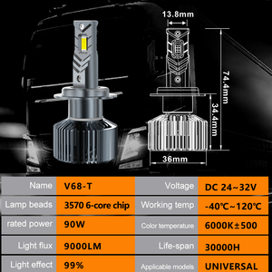 AKE V68T 24V 90W Phare LED H4 Personnalisé 6000K 9000Lm CSP 3570 Faro LED H1 Camion LED Lumières H7 Phare LED avec Cnabus - Product Image 6