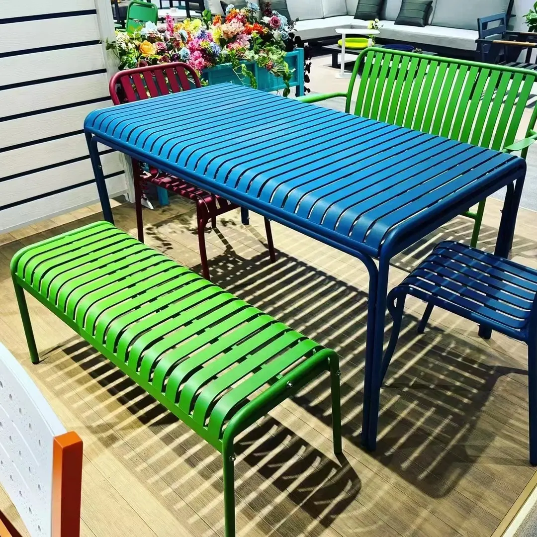 Outdoor Aluminum Dining Bench And Table Chair Coffee Restaurant 2seater 3 seater Bus stop rest bench outdoor bench kits