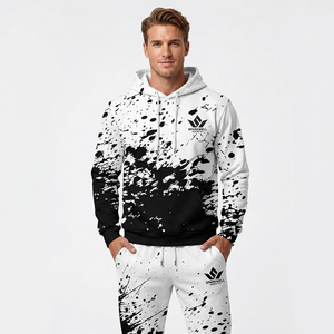 Unisex Black <b>White</b> Solid Breathable 100% Polyester Hooded Tracksuit Set Pullover Hoodie <b>Jogger</b> Pants Casual Streetwear Autumn - Product Image 1