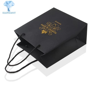 Custom Logo Gold Stamping Printed Luxury Flat Bottom Matte Black Kraft Shopping <b>Gift</b> Paper Bag - Product Image 4