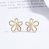 Bijoux fins à la mode 925 en argent Sterling creux Floral Huggie boucles d'oreilles creux fleur goutte boucles d'oreilles pour femmes et filles