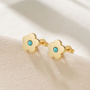 ROXI - Aretes de Plata de Ley 925 con Flor Turquesa y Diamantes Incrustados para Mujer - Product Image 4