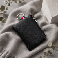 Porte-monnaie mini en cuir noir de luxe avec fermeture éclair, porte-cartes de crédit, étui pour écouteurs, pochette porte-clés portable