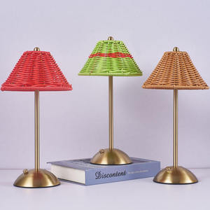 Vintage Bauernhaus Stepless Dim mable Led Boho Minimalist Nachttisch Braun Wiederauf ladbare Rattan Cordless Tisch lampe - Product Image 2
