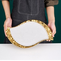 Nouvel Arrivage – Ensemble de Plats et Bols en Porcelaine Blanche de Luxe, Bordure Dorée Électroplaquée Diamant, Forme Irrégulière, Finition Glaçurée