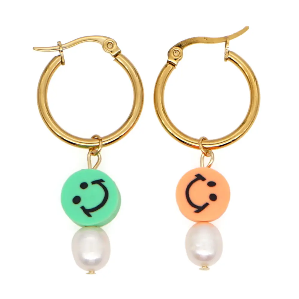 Wholesale Cheap Fashion Clay Ceramic Smile Happy Face Pearl Earrings For Women