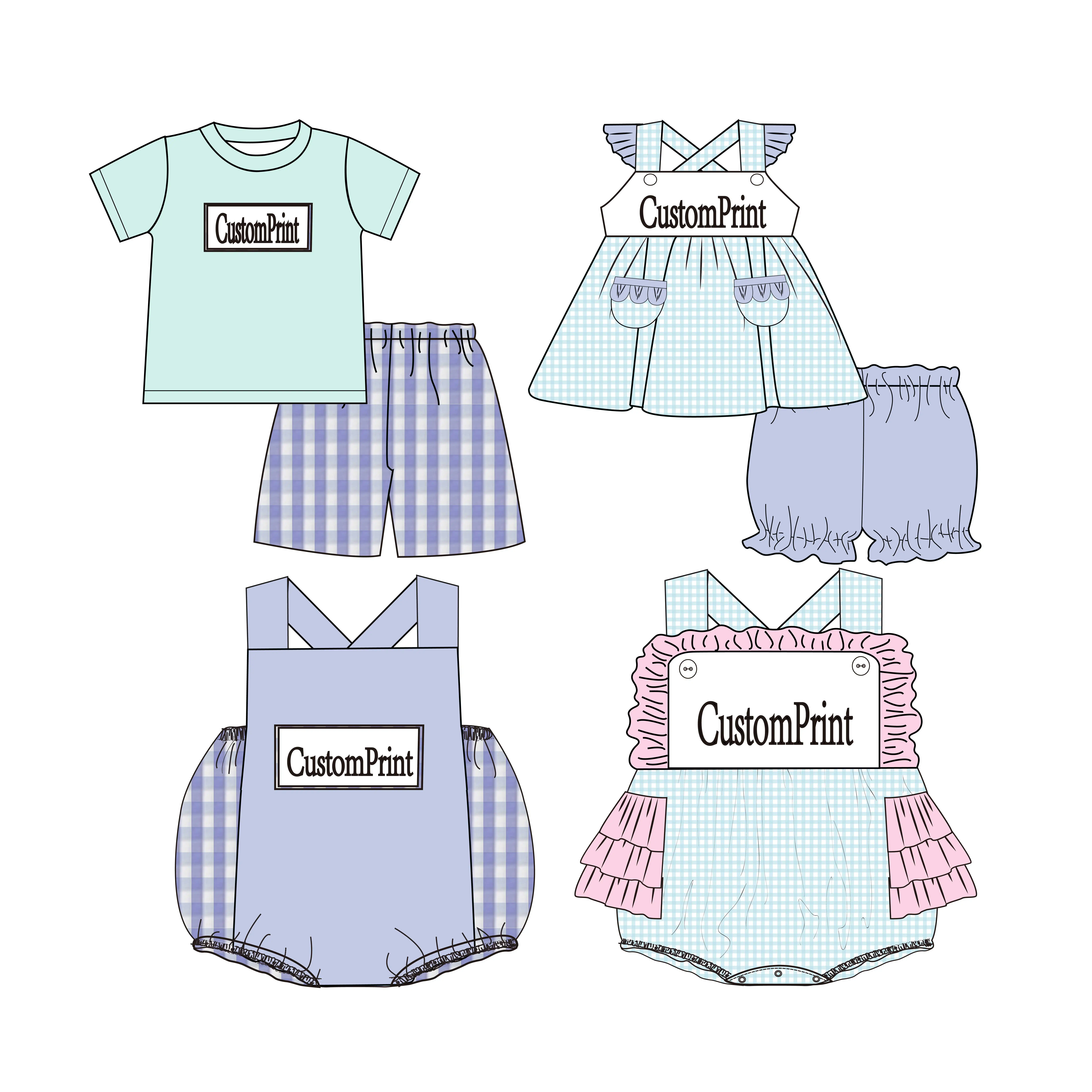 Yihui ODM Wholesale custom patterned clothing baby girl clothes set baby short sleeve matching summer suit